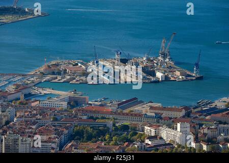 Frankreich, Var, Toulon, Rade (Reede), der naval Base (Arsenal) von Mont Faron gesehen, die vier trockene Docks und der Vauban-Dock Stockfoto