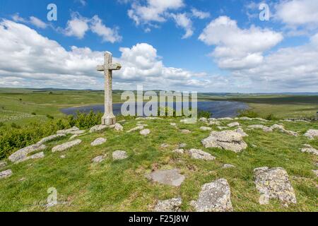 Frankreich, Lozere, Aubrac, Lake St Andeol auf dem Weg nach Saint Jacques de Compostela Stockfoto