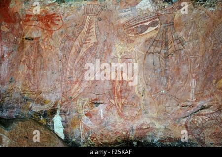 Australien, Northern Territory, Kakadu National Park Weltkulturerbe von der UNESCO zum Ubirr Rock, Aborigines Röntgen-Bilder Stockfoto