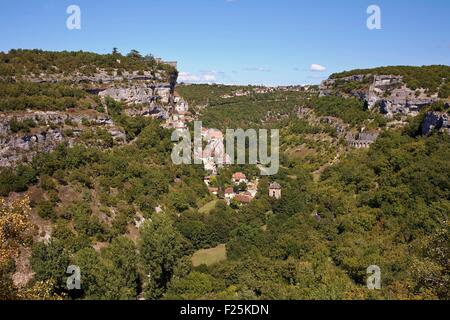 Frankreich, Lot, Haut Quercy Rocamadour, Schritt auf dem Weg nach St Jacques de Compostela, Gesamtansicht Stockfoto