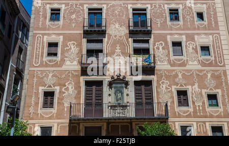 Gebäude am Placa De La Boqueria, Straße La Rambla in Barcelona, Spanien Stockfoto