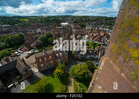 Bridgnorth, Shropshire, UK, Samstag, 12. September 2015: Die Ansicht der Bridgnorth vom Kirchturm St. Leonards, die zugänglich gemacht wurde, als Teil des Erbes der offenen Tür, Großbritanniens größten Erbe-Festivals. Stockfoto