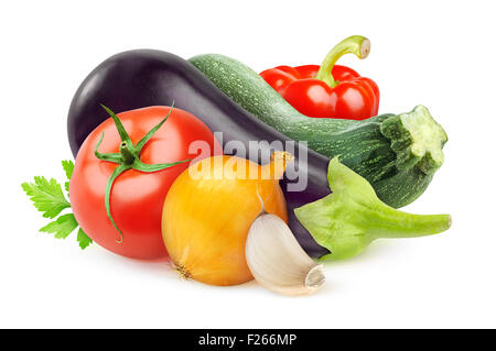 Frisches Gemüse (Ratatouille Zutaten) isoliert auf weiss Stockfoto