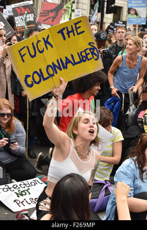 London, UK. 11. September 2015. Zehn von Tausenden, jung und alt aus allen Land-Versammlung in Marble Arch März nach Westminster keine Grenze und Flüchtlinge willkommen hier. Bildnachweis: Siehe Li/Alamy Live News Stockfoto