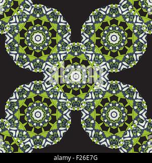 Nahtlose Runde Tapete Mandala grün. Runde Rahmen Mandala. Kreisförmige ornamentales Muster. Vintage Deko-Elemente. Handgezeichnete Hintergrund. Islamischen, arabischen, indischen, osmanische, asiatische Motive. Endlose Muster Stock Vektor