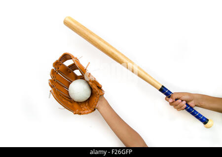 Hand für Ball den auf weißem Hintergrund Stockfoto