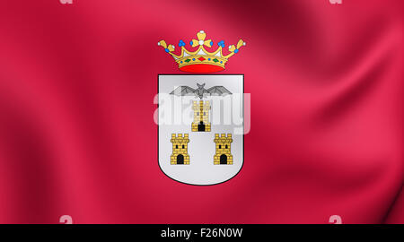 3D Flagge der Stadt Albacete, Spanien. Hautnah. Stockfoto