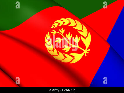 3D Flagge des Eritrea. Hautnah. Stockfoto