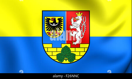 3D Flagge von Görlitzer Landkreis, Deutschland. Hautnah. Stockfoto