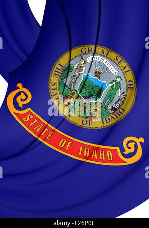 3D Flagge von Idaho, USA. Hautnah. Stockfoto