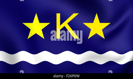 3D Flagge von Kinshasa, demokratische Republik Kongo. Hautnah. Stockfoto