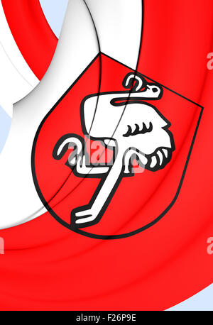 3D Flagge der Stadt Leoben, Österreich. Hautnah. Stockfoto