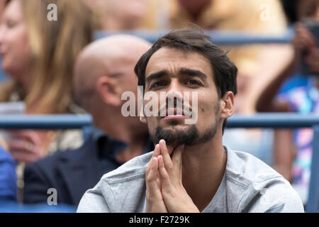 Fabio Fognini Verlobter, der Flavvia Pennetta (ITA)-Gewinner während der Frauen Finale bei den 2015 US Open Tennis Stockfoto