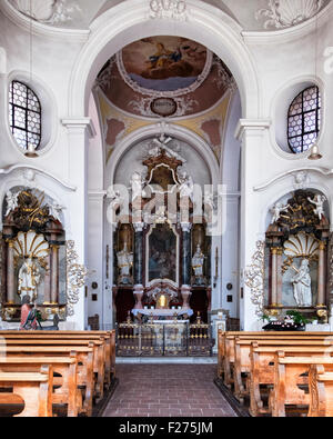 KrippKirche Interieur, Krippe St. Nikolaus-Altar. Füssen Stadt, Ostallgaü, Bayern, Deutschland Stockfoto