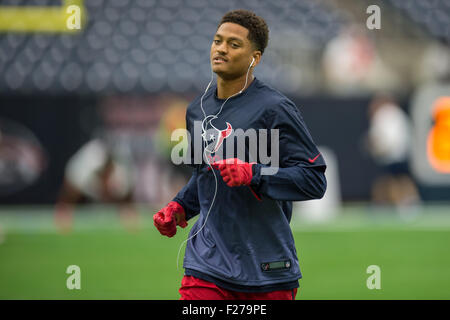 Houston, Texas, USA. 13. Sep, 2015. Houston Texans Cornerback Kevin Johnson (30) erwärmt sich vor einem NFL-Spiel zwischen den Houston Texans und die Kansas City Chiefs NRG-Stadion in Houston, TX am 13. September 2015. © Trask Smith/ZUMA Draht/Alamy Live-Nachrichten Stockfoto