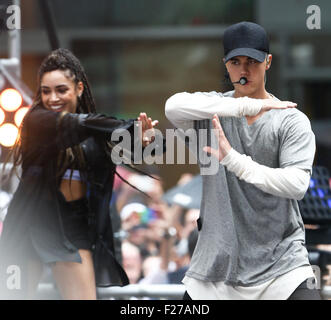 Justin Bieber führt auf NBC "TODAY Show" am Rockefeller Plaza am 10. September 2015 in New York City. Stockfoto