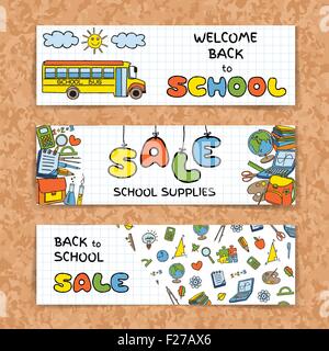 Zurück zu Schule Verkauf Banner Doodle Stock Vektor