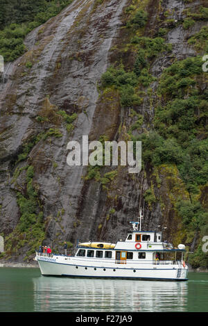 Schneegans, einem kleinen Kreuzfahrtschiff, in Fords Schrecken, einen eiszeitlichen Fjord in Southeast Alaska. Stockfoto