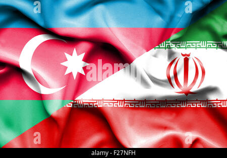 Wehende Flagge von Iran und Aserbaidschan Stockfoto