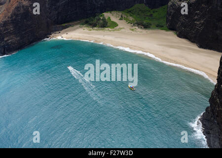 Luftaufnahme von Honopu Strand, Napali Küste, Kauai Stockfoto