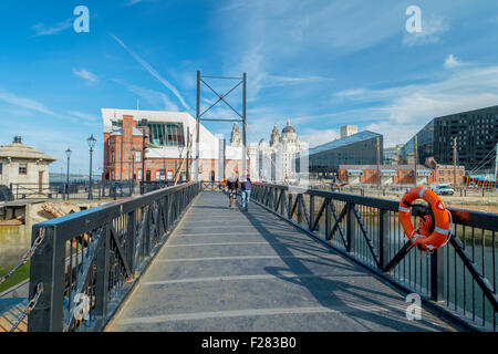 Blick auf Pier Head, Liverpool. Stockfoto