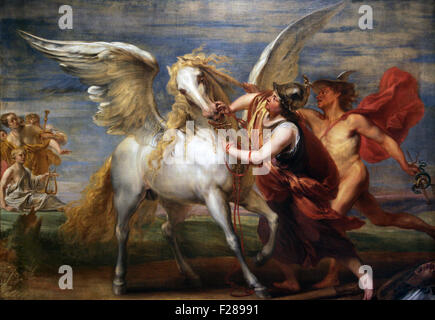 Minerva hält Pegasus mit Hilfe von Merkur 1650-1654 zurück von Jan Boeckhorst 1604-1668. Stockfoto