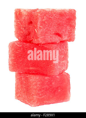 Wassermelone Obst Cube Scheibe Closeup isoliert auf weißem Hintergrund Stockfoto