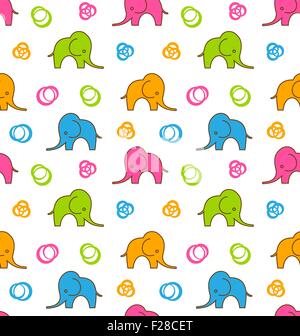Nahtlose Textur mit bunten Cartoon Elefanten Stock Vektor