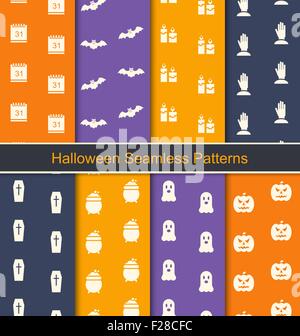 Nahtlose Texturen mit Halloween-Symbole festlegen Stock Vektor