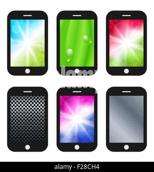 Schwarz Handy mit verschiedenen Tapeten (abstrakte Zeitmessung Stock Vektor