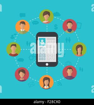 Smartphone mit Profil Seite social Network und um friendsh Stock Vektor