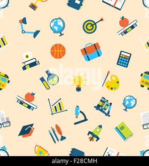 Abbildung nahtlose Textur mit Ikonen der Bildung Element, Schule-Hintergrund Stock Vektor