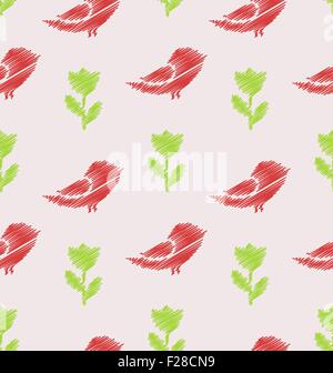 Floral Seamless Pattern mit abstrakten Vögel und Blumen Stock Vektor