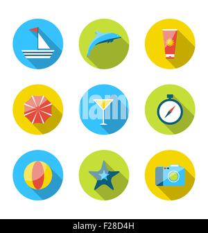 Flache moderne stellen Icons des Reisens, Sommerurlaub zu planen Stock Vektor