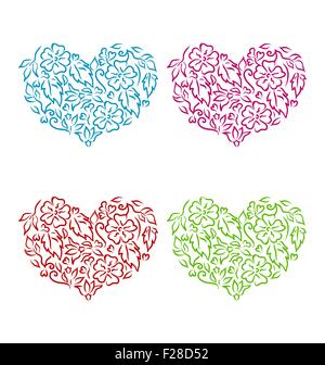 Inmitten Sie dekorative Herzen floral handgezeichneten Stil für Valentine D Stock Vektor