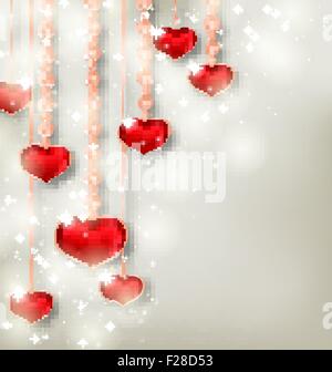 Schimmernden Hintergrund mit hängenden Herzen für den Valentinstag Stock Vektor
