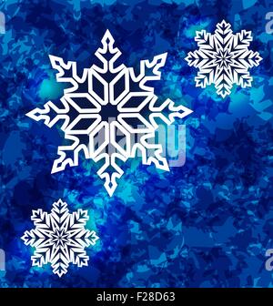 Weihnachten Schneeflocken auf dunklen blauen Grunge Hintergrund gesetzt Stock Vektor