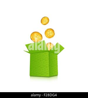 Offenen Karton mit goldenen Münzen für St. Patricks Day, isol Stock Vektor