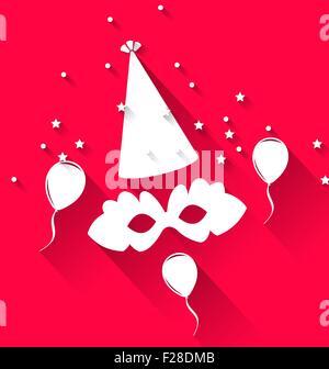 Karneval-Hintergrund mit Partyhut, Luftballons und Maske Stock Vektor
