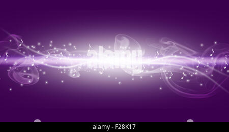 Lila Hintergrundmusik mit weißen helle Linie und Notizen. Stockfoto