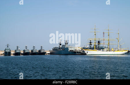 Brice Mircea rumänischen Militär Marine Schulschiff angedockt im Handelshafen Kai von Constanta Stockfoto