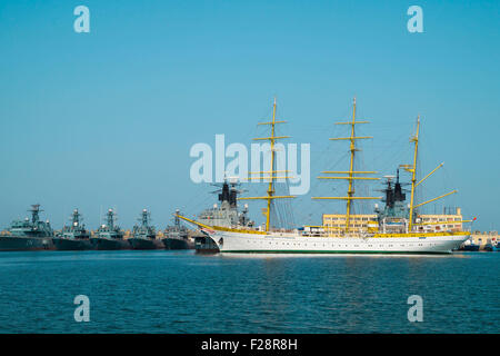 Brice Mircea rumänischen Militär Marine Schulschiff angedockt im Handelshafen Kai von Constanta Stockfoto