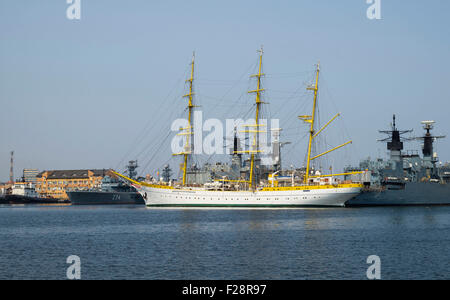 Brice Mircea rumänischen Militär Marine Schulschiff angedockt im Handelshafen Kai von Constanta Stockfoto