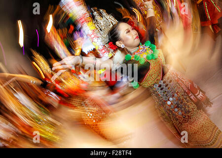 Die Farben der Malaysia-Feier am Dataran Merdeka, Kuala Lumpur, Malaysia. Stockfoto