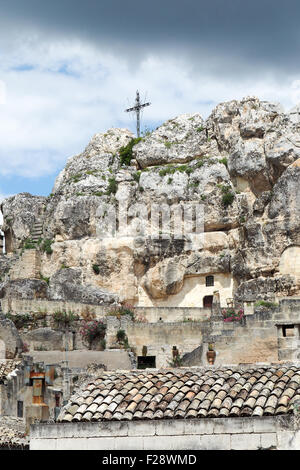 San Giovanni in Monterrone, eine Höhlenkirche in Sassi di Matera, Basilikata, Italien. Stockfoto