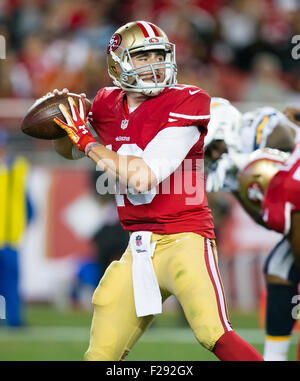 Santa Clara, CA. 3 Sep 2015. San Francisco 49ers quarterback Dylan Thompson (13) in Aktion während der NFL Football-Spiel zwischen den San Diego Chargers und die San Francisco 49ers im Levi's-Stadion in Santa Clara, Kalifornien. Die Niners besiegte die Ladegeräte 14-12. Damon Tarver/Cal Sport Media/Alamy Live-Nachrichten Stockfoto