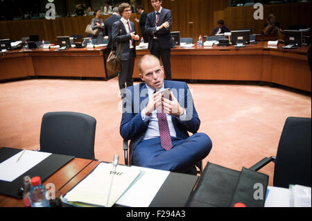 Belgische Staatssekretär für Asyl-, Migrations- und Administrative Vereinfachung Theo Francken vor außergewöhnlichen Justiz und Inneres auf Einwanderung Krise am Sitz des Europäischen Rates in Brüssel, Belgien auf 14.09.2015 von Wiktor Dabkowski Stockfoto