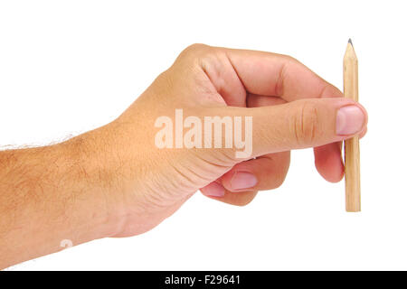 Hand mit Bleistift auf einem weißen Hintergrund isoliert Stockfoto