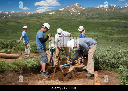 Georgetown, Colorado - Freiwilligen pflegen der Mt.-Bierstadt-Trail im Wildnisgebiet Mt. Evans. Stockfoto