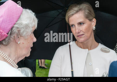 Hillsborough, Nordirland. 14 Sep 2015. Prince Edward, Earl of Wessex, spricht mit Gästen auf der jährlichen Hillsborough Garden Party. Bildnachweis: Stephen Barnes/Alamy Live-Nachrichten Stockfoto